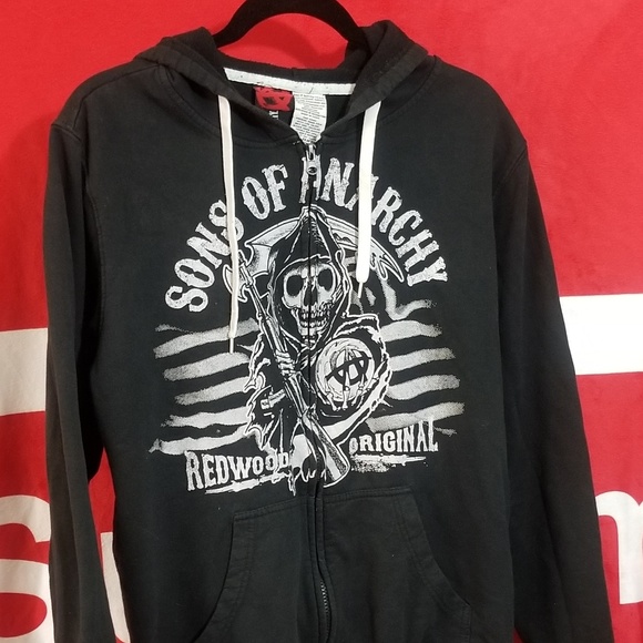 *SOLD*SOA SONS OF ANARCHY MENS L FULL ZIP FRONT HO - Picture 1 of 7